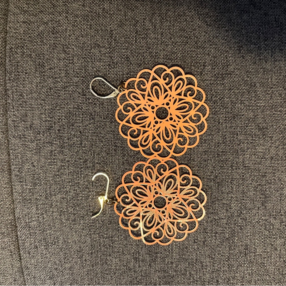 Elegant Orange Filigree Earrings